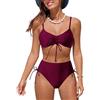 NLAND Costumi da Bagno Mare Donna Costume Due Pezzi Ruched Bikini Set EstateRegolabile Reggiseno Spiaggia con Slip Vita Alta(Vino Rosso M)