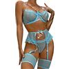 Aranmei Lingerie Sexy da Donna 4 Pezzi Set Esotico Strappy Lingerie con Reggicalze in Pizzo con Ferretto Reggiseno e Slip Set