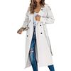 KBOPLEMQ Giacca da mezza stagione da donna, trench doppiopetto, oversize, lungo, leggero, parka con cintura, primavera, antivento, estivo, transizione, elegante, cappotto primaverile, O bianco., M