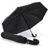 PERLETTI Ombrello Pieghevole Antivento Uomo - Ombrellino Compatto Resistente Ultra Leggero Adulto - Ombrello Apertura e Chiusura Automatica da Viaggio - Diametro 104 cm (Nero Manico Curvo)