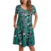 Enmain Abito Estivo Donna a Maniche Corte T-Shirt Vestiti con Tasche Casual Boho Lunghezza al Ginocchio Abito Donna, Turchese, L