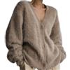 Generisch Maglione da donna, soffice, mohair, abbottonatura, scollo a V, maniche lunghe, top a maglia, casual, leggero, cardigan da donna
