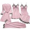 Generisch Pigiama in raso, set da 5 pezzi, da donna con veste, biancheria intima sexy da donna, Colore: rosa., S