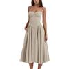 cookx Sleeveless Corset Fit Midi Dress Spaghetti Strap Bustier Midi Dress Trendy A Line Dress with Pocket