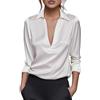 LCDIUDIU Camicetta Nera in Raso da Donna, T Shirt A Tunica con Scollo A V Profondo Tinta Unita, vestibilità Slim Casual Ed Elegante, per Ufficio, Lavoro, Feste, Viaggi