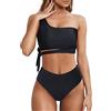 Wantonfy Bikini Donna Una Spalla Costume Due Pezzi Vita Alta | spiaggia, estivo, beachwear, elegante, sexy