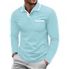 QIXING Polo da uomo, a maniche lunghe, da golf, classica, in cotone, con taschino, casual, maglietta