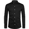 PARKLEES - Camicia da uomo, Slim Fit a Manica Lunga, Button Up, Casual, con Collo a Banda, Nero, M