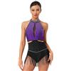 inhzoy Body da Ballo Donna Latino Americano Tango Donna Abito da Danza Classica Moderna Vestito da Pattinaggio Artistico con Nappe Strass Costume da Balletto Dancewear Viola M