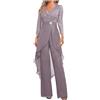 Botong Madre della Sposa Pantaloni Suit Set 2 PC Chiffon & Pizzo Abito Ospite di Nozze ith Strass 3/4 Maniche