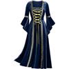 Generisch Costume medievale da donna, abito a camicia irlandese con maniche a tromba, corsetto tradizionale halloween donna M costumi cosplay gotico retrò corsetto a maniche lunghe, Blu marino, S