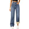 Generic Jeans termici da donna moda UK 2026 pantaloni elasticizzati a vita alta gamba larga slim fit gamba dritta dritta pantaloni larghi Y2K pantaloni larghi per ragazze adolescenti adulti, Blu, 3XL