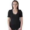 New Day intimo eccezionale Set da 3 Maglie Donna Manica Corta Cotone Caldo, Maglietta Intima Termica | Con rifinitura in pizzo macramé o bordo in raso bianca o nera, Intimo termico femminile, T-Shirt maniche corte invernale