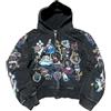 Juankrynord Donna Y2k Cerniera Felpa con Cappuccio Unisex Modello Stampa Oversize Rapper Felpa con Cappuccio Harajuku Sottile Kawaii Retrò Streetwear (Nero,XXL)
