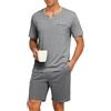 Terecey Pigiama Uomo Estate Top in Cotone Morbido con Scollo a V e Pantaloncini Elastici Set Comodo con Tasche Pantalone da Pigiama, Grigio Chiaro XL