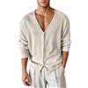Generisch Cardigan da uomo con scollo a V, maglione lavorato a maglia, sottile, leggero, per le mezze stagioni, elegante, classico, con bottoni, giacca da casa, beige., M