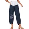 LKRSEEF Pantaloni Donna Estivi Leggeri Larghi Lino Cotone Pinocchietti Curvy Harem Trekking Pantalone alla Turca Eleganti Stile Etnico Comodi e Morbidi Gamba Boho con Elastico in Vita Blu Navy L