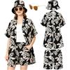 YYDSXK Camicia Hawaiana da Donna, Camicia Donna Manica Corta Shorts a Vita Alta con Tasche, Outfit Estivo da Donnas Corte, Shorts, Cappello e Occhiali Sole, Costume Stile Tropicale da Spiaggia