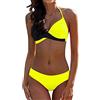 KIRALOVE Costume Donna Mare Due Pezzi - da Bagno - Ragazza - Bikini - Coordinato - Bicolore - Imbottito - Colore Giallo Nero - Taglia XXL