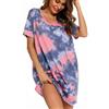 MIA LUCCE Camicia da notte da donna, a maniche corte, in cotone, da notte, con stampa e scollo rotondo, Blu Rosso Tiedye, L