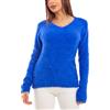 Toocool Maglione Donna Scollo a V Peloso Eco Pelliccia Pullover VI-9516 (L/XL, Blu Elettrico)