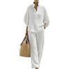 yijan Women's Waffle Knit Two Piece Lounge Set - Casual Loose Fit Top and Pants Breathable Lightweight Summer Outfit (White,S)