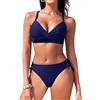 FemiChic Costume Donna Due Pezzi Push Up Scollo a V Bikini Donna Mare Cinturini A Spalla Incrociata Bikini Pezzo sopra Perizoma con Coulisse Laterale(Blu Marino,L)