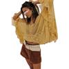 Faymlc - Camicia da donna con maniche a pipistrello, top oversize in pizzo a contrasto, trasparente, in rete, con ruches, svolazzante, stile boho, Giallo, XL