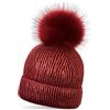 styleBREAKER Caldo Berretto con PON PON in Maglia Metallizzata e PON-PON Removibile in Pelliccia Sintetica, Berretto Invernale con PON-PON di Pelliccia, da Donna 04024138, Colore:bordò-Rosso
