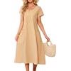 PASUDA Vestito Donna Estivo Vestiti Lungo Cotone Abito Manica Corta Scollo Rotondo Elegante Vestito da Mare Spiaggia Boho Casual Abiti Lunghi con Tasche (Kaki, S)