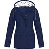Generisch -Impermeabile con cappuccio Giacca a vento leggera a maniche lunghe con chiusura lampo con coulisse impermeabile con tasche Cappotto invernale leggero da donna, Blu marino, XL