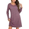 Lovasy Camicia da Notte Donna Inverno Camicia da Notte a Maniche Lunghe in Maglia a Coste Sottoveste Caldo con Scollo a V Morbido Pigiama Lungo Vestaglie per Casa e Casuale,A Rosso Intenso,S