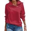 Cuptacc Felpa Donna Autunno Elegante Mezza Zip Top Maniche Lunghe Donna Scollo a V Tinta Unita Basic Maglia Rosso, X-Large XL 46-48