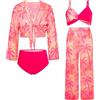 GRACE KARIN Costume da bagno per ragazze, costume da bagno, blusa + mutandine + sarong, blu verde, 7 anni, 16 anni