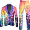 Mymyguoe Tuta colorata al neon, 2 pezzi, da uomo, slim fit, set da 2 pezzi, divertente e nuovo arcobaleno, set di blazer a tema neon per feste, discoteca