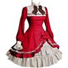 Generic Abiti gotici vintage da donna UK Vintage Gothic Dress medievale Lolita Dress Bow dolcevita con maniche a tromba Abito da festa vittoriano Halloween strega costumi da ballo abito da strega, Rosso, S