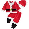 Carolilly 3 Pezzi Completo Neonato Natale Unisex Babbo Natale Top con Maniche Lunghe Collo Rotondo Invernale Tuta Bambino Natale + Pantaloni + Cappello