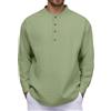 lozssnigzi Camicia Lino Uomo, A Maniche Lunghe, Collo Coreano, con Bottoni, Slim Fit Henley Shirt Leggera Estiva Casual Magliette da Spiaggia T-Shirt Tinta Unita Elegante