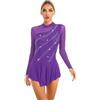 Loodgao Pattinaggio Abito Body Danza per Donna Adulto Schiena Scoperta Vestito da Danza Classica con Strass Artistico Leotard per Gara da Tutu Ballerina Latino Tango Viola S
