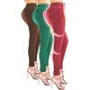 ShopINess Confezione da 3 Jeggings Leggings Donna Verde Marrone Rosso per Estate Colori Estivi vestibilità Aderente con Tasche Vere Senza Cuciture e Senza Fodera (L-XL)