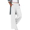 Generic Pantaloni da donna in viscosa, leggeri, per il tempo libero, con tasche, dritti, per il sonno, casual, con tasche, estivi, in tessuto, bianco, XXL