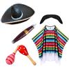 Generisch Set da 6 pezzi da uomo messicano, poncho messicano, carnevale, feste a tema, set con poncho e cappello messicano, abbigliamento per feste messicane, O argento, Taglia unica