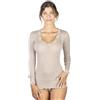 EGI Maglia Donna Manica Lunga Lana e Seta a Costina con Pizzo (S/M, Noce)