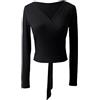 AIGOUT Top da donna a maniche lunghe avvolgente e classico per balletto e danza, crop top per yoga e pilates, camicetta, A, S