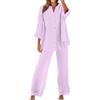 Meaunzyl Completo Donna Elegante Casual Cotone E Lino Pantalone Lungo Estivo Tuta Elegante Tinta Unita Larghi Camicia + Pantaloni Palestra Curvy Set Due Pezzi Comodo Primavera Maniche 3/4 Set Spiaggia