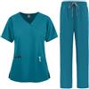 Meichoon Set Completo da Lavoro per Donna con Top a Maniche Corte Scollatura a V Cintura a Fiocco Spacchi Laterali e Pantaloni Stile Dritto Morbidi