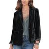 Lazutom Giacca da donna elegante a maniche lunghe in velluto giacca da ufficio con bottoni e tasche, Nero , S