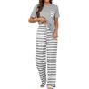 Heersan Pigiama da Donna Set Manica Corte/Lunga Leggeri Cotone Pigiami Due Pezzi Traspirante Collo Rotondo Striped Pajamas Set Abbigliamento Casual