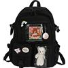 Qikam Zaino con ciondolo a forma di orso e, capacità orso zaino per la scuola multi tasca borsa da scuola giapponese per ragazze adolescenti, Nero,
