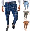Generic Pantaloni da uomo slim fit pantaloni chino da uomo con bottoni a quadri stampati pantaloni elasticizzati pantaloni leggeri da golf pantaloni a contrasto di colore a quadri pantaloni casual